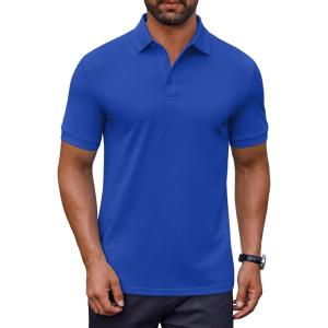 imageCOOFANDY Mens Cotton Pique Polo Shirts Short Sleeve Golf Shirts Basic Casual Collared TShirtBlue