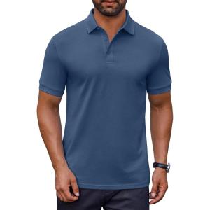 imageCOOFANDY Mens Cotton Pique Polo Shirts Short Sleeve Golf Shirts Basic Casual Collared TShirtDark Blue