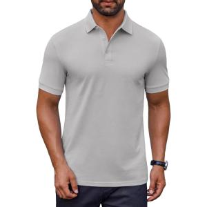 imageCOOFANDY Mens Cotton Pique Polo Shirts Short Sleeve Golf Shirts Basic Casual Collared TShirtLight Grey