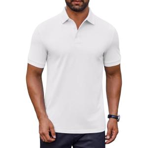 imageCOOFANDY Mens Cotton Pique Polo Shirts Short Sleeve Golf Shirts Basic Casual Collared TShirtWhite