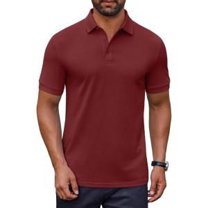 imageCOOFANDY Mens Cotton Pique Polo Shirts Short Sleeve Golf Shirts Basic Casual Collared TShirtWine Red