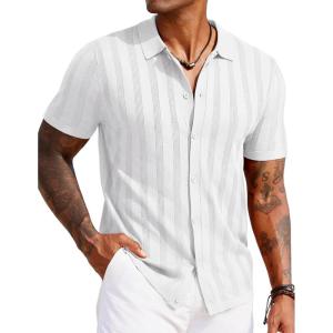 imageCOOFANDY Mens Knit Polo Shirt Vintage Button Down Shirt Short Sleeve Hawaiian Shirt 2025 Summer Fashion Beach ShirtsWhite