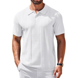 imageCOOFANDY Mens Knit Polo Shirts Short Sleeve Collared Golf Shirt Hollow Out Textured TShirt Summer Fashion TopsWhite