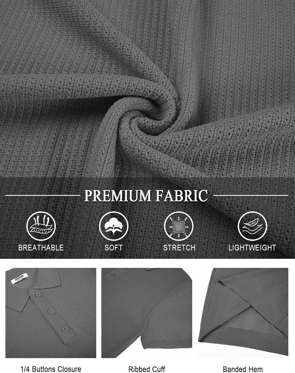 imageCOOFANDY Mens Knit Polo Shirts Short Sleeve Casual Button Down Shirts Vintage Collared Golf ShirtsDark Gray