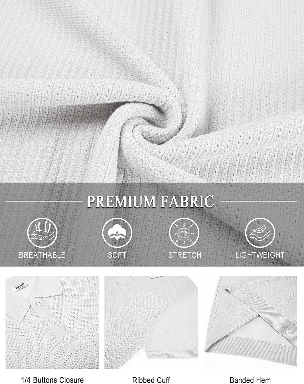 imageCOOFANDY Mens Knit Polo Shirts Short Sleeve Casual Button Down Shirts Vintage Collared Golf ShirtsWhite