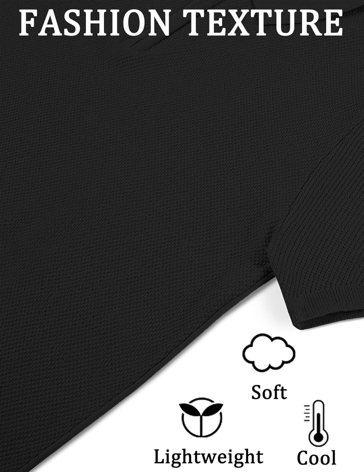 imageCOOFANDY Mens Zipper Polo Shirts Short Sleeve Casual Knit Polo Shirts Lightweight Golf ShirtBlack