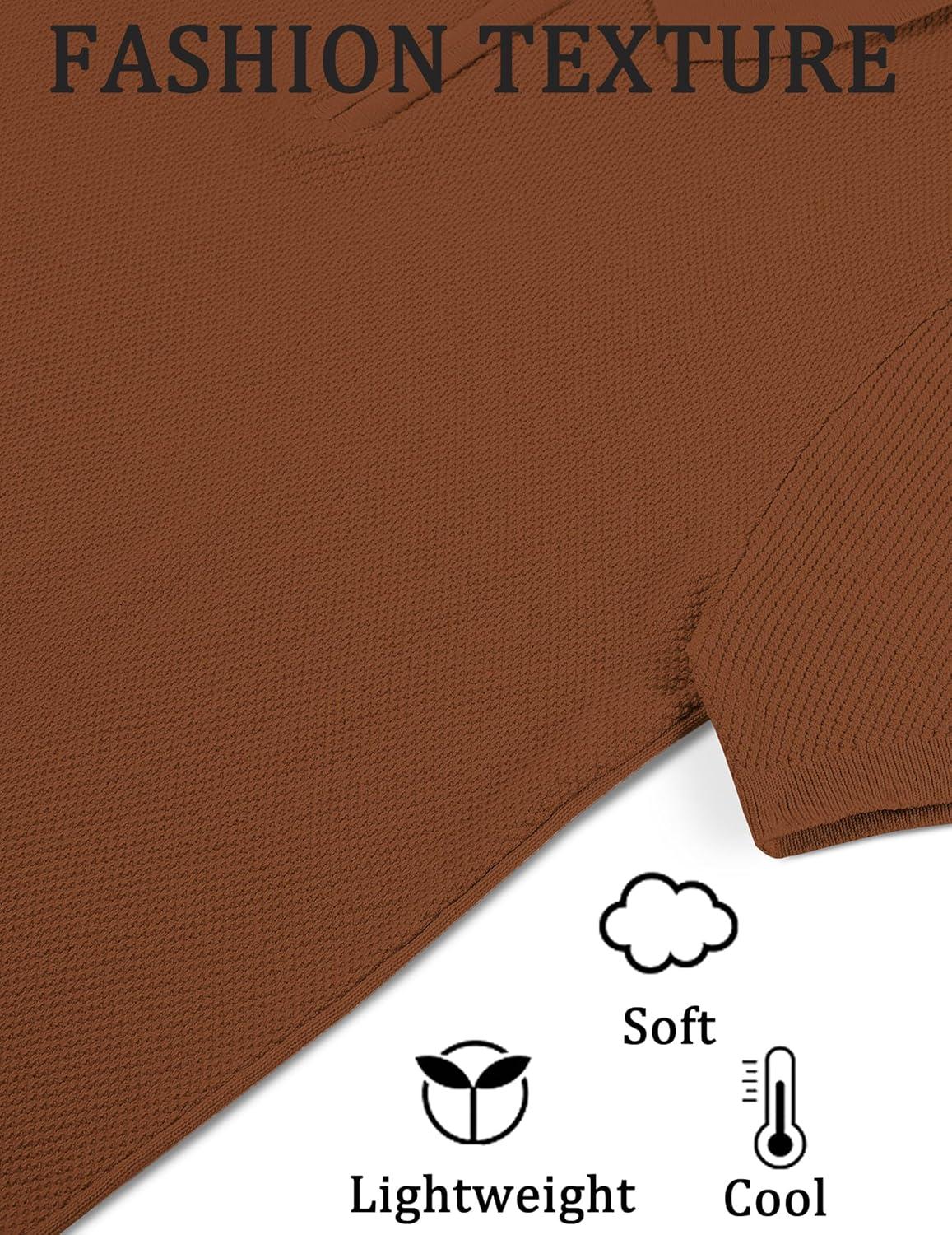 imageCOOFANDY Mens Zipper Polo Shirts Short Sleeve Casual Knit Polo Shirts Lightweight Golf ShirtLight Brown
