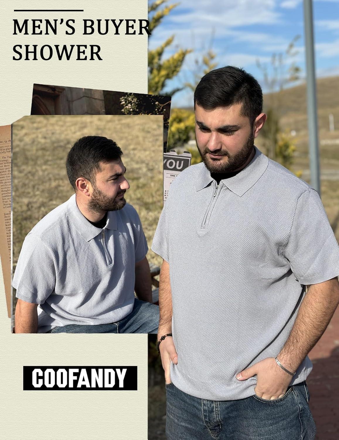 imageCOOFANDY Mens Zipper Polo Shirts Short Sleeve Casual Knit Polo Shirts Lightweight Golf ShirtLight Grey