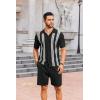 imageCOOFANDY Mens 2 Piece Outfits Knit Button Down Shirt Vintage Short Sleeve Polo Shirts Summer Casual Beach Shorts SetsBlack