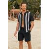 imageCOOFANDY Mens 2 Piece Outfits Knit Button Down Shirt Vintage Short Sleeve Polo Shirts Summer Casual Beach Shorts SetsBlack