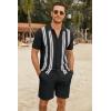 imageCOOFANDY Mens 2 Piece Outfits Knit Button Down Shirt Vintage Short Sleeve Polo Shirts Summer Casual Beach Shorts SetsBlack