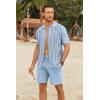 imageCOOFANDY Mens 2 Piece Outfits Knit Button Down Shirt Vintage Short Sleeve Polo Shirts Summer Casual Beach Shorts SetsBlue