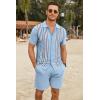 imageCOOFANDY Mens 2 Piece Outfits Knit Button Down Shirt Vintage Short Sleeve Polo Shirts Summer Casual Beach Shorts SetsBlue