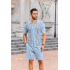 imageCOOFANDY Mens 2 Piece Outfits Knit Button Down Shirt Vintage Short Sleeve Polo Shirts Summer Casual Beach Shorts SetsBlue