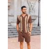 imageCOOFANDY Mens 2 Piece Outfits Knit Button Down Shirt Vintage Short Sleeve Polo Shirts Summer Casual Beach Shorts SetsBrown
