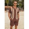 imageCOOFANDY Mens 2 Piece Outfits Knit Button Down Shirt Vintage Short Sleeve Polo Shirts Summer Casual Beach Shorts SetsBrown