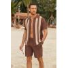 imageCOOFANDY Mens 2 Piece Outfits Knit Button Down Shirt Vintage Short Sleeve Polo Shirts Summer Casual Beach Shorts SetsBrown