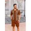 imageCOOFANDY Mens 2 Piece Outfits Knit Button Down Shirt Vintage Short Sleeve Polo Shirts Summer Casual Beach Shorts SetsCaramel