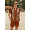 imageCOOFANDY Mens 2 Piece Outfits Knit Button Down Shirt Vintage Short Sleeve Polo Shirts Summer Casual Beach Shorts SetsCaramel