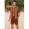 imageCOOFANDY Mens 2 Piece Outfits Knit Button Down Shirt Vintage Short Sleeve Polo Shirts Summer Casual Beach Shorts SetsCaramel