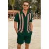 imageCOOFANDY Mens 2 Piece Outfits Knit Button Down Shirt Vintage Short Sleeve Polo Shirts Summer Casual Beach Shorts SetsDark Green