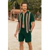 imageCOOFANDY Mens 2 Piece Outfits Knit Button Down Shirt Vintage Short Sleeve Polo Shirts Summer Casual Beach Shorts SetsDark Green