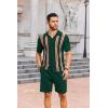 imageCOOFANDY Mens 2 Piece Outfits Knit Button Down Shirt Vintage Short Sleeve Polo Shirts Summer Casual Beach Shorts SetsDark Green