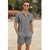 imageCOOFANDY Mens 2 Piece Outfits Knit Button Down Shirt Vintage Short Sleeve Polo Shirts Summer Casual Beach Shorts SetsGrey
