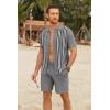 imageCOOFANDY Mens 2 Piece Outfits Knit Button Down Shirt Vintage Short Sleeve Polo Shirts Summer Casual Beach Shorts SetsGrey