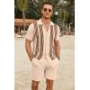 imageCOOFANDY Mens 2 Piece Outfits Knit Button Down Shirt Vintage Short Sleeve Polo Shirts Summer Casual Beach Shorts SetsLight Khaki