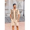 imageCOOFANDY Mens 2 Piece Outfits Knit Button Down Shirt Vintage Short Sleeve Polo Shirts Summer Casual Beach Shorts SetsLight Khaki