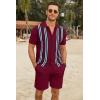 imageCOOFANDY Mens 2 Piece Outfits Knit Button Down Shirt Vintage Short Sleeve Polo Shirts Summer Casual Beach Shorts SetsWine Red