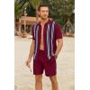 imageCOOFANDY Mens 2 Piece Outfits Knit Button Down Shirt Vintage Short Sleeve Polo Shirts Summer Casual Beach Shorts SetsWine Red