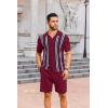 imageCOOFANDY Mens 2 Piece Outfits Knit Button Down Shirt Vintage Short Sleeve Polo Shirts Summer Casual Beach Shorts SetsWine Red