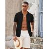 imageCOOFANDY Mens Knit Button Down Shirts Casual Textured Polo Shirt Short Sleeve Vintage Summer Beach TopsBlack