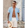 imageCOOFANDY Mens Knit Button Down Shirts Casual Textured Polo Shirt Short Sleeve Vintage Summer Beach TopsLight Blue