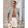 imageCOOFANDY Mens Knit Button Down Shirts Casual Textured Polo Shirt Short Sleeve Vintage Summer Beach TopsLight Grey