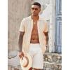 imageCOOFANDY Mens Knit Button Down Shirts Casual Textured Polo Shirt Short Sleeve Vintage Summer Beach TopsLight Khaki