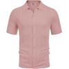 imageCOOFANDY Mens Knit Button Down Shirts Casual Textured Polo Shirt Short Sleeve Vintage Summer Beach TopsLight Pink
