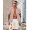 imageCOOFANDY Mens Knit Button Down Shirts Casual Textured Polo Shirt Short Sleeve Vintage Summer Beach TopsLight Pink