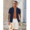 imageCOOFANDY Mens Knit Button Down Shirts Casual Textured Polo Shirt Short Sleeve Vintage Summer Beach TopsNavy Blue