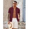 imageCOOFANDY Mens Knit Button Down Shirts Casual Textured Polo Shirt Short Sleeve Vintage Summer Beach TopsWine Red