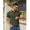 imageCOOFANDY Mens Knit Polo Shirts Casual Short Sleeve Button Down Golf Polo Shirts Vintage Collared T ShirtArmy Green