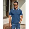 imageCOOFANDY Mens Knit Polo Shirts Casual Short Sleeve Button Down Golf Polo Shirts Vintage Collared T ShirtDark Blue