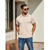 imageCOOFANDY Mens Knit Polo Shirts Casual Short Sleeve Button Down Golf Polo Shirts Vintage Collared T ShirtLight Khaki