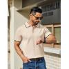 imageCOOFANDY Mens Knit Polo Shirts Casual Short Sleeve Button Down Golf Polo Shirts Vintage Collared T ShirtLight Khaki