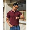 imageCOOFANDY Mens Knit Polo Shirts Casual Short Sleeve Button Down Golf Polo Shirts Vintage Collared T ShirtWine Red