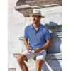imageCOOFANDY Mens Knit Polo Shirts Short Sleeve Casual Button Down Shirts Vintage Collared Golf ShirtsBlue