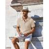 imageCOOFANDY Mens Knit Polo Shirts Short Sleeve Casual Button Down Shirts Vintage Collared Golf ShirtsLight Brown