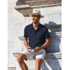 imageCOOFANDY Mens Knit Polo Shirts Short Sleeve Casual Button Down Shirts Vintage Collared Golf ShirtsNavy Blue